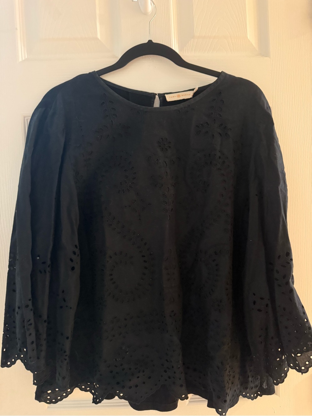 Tory Burch Black Eyelet Scalloped Blouse